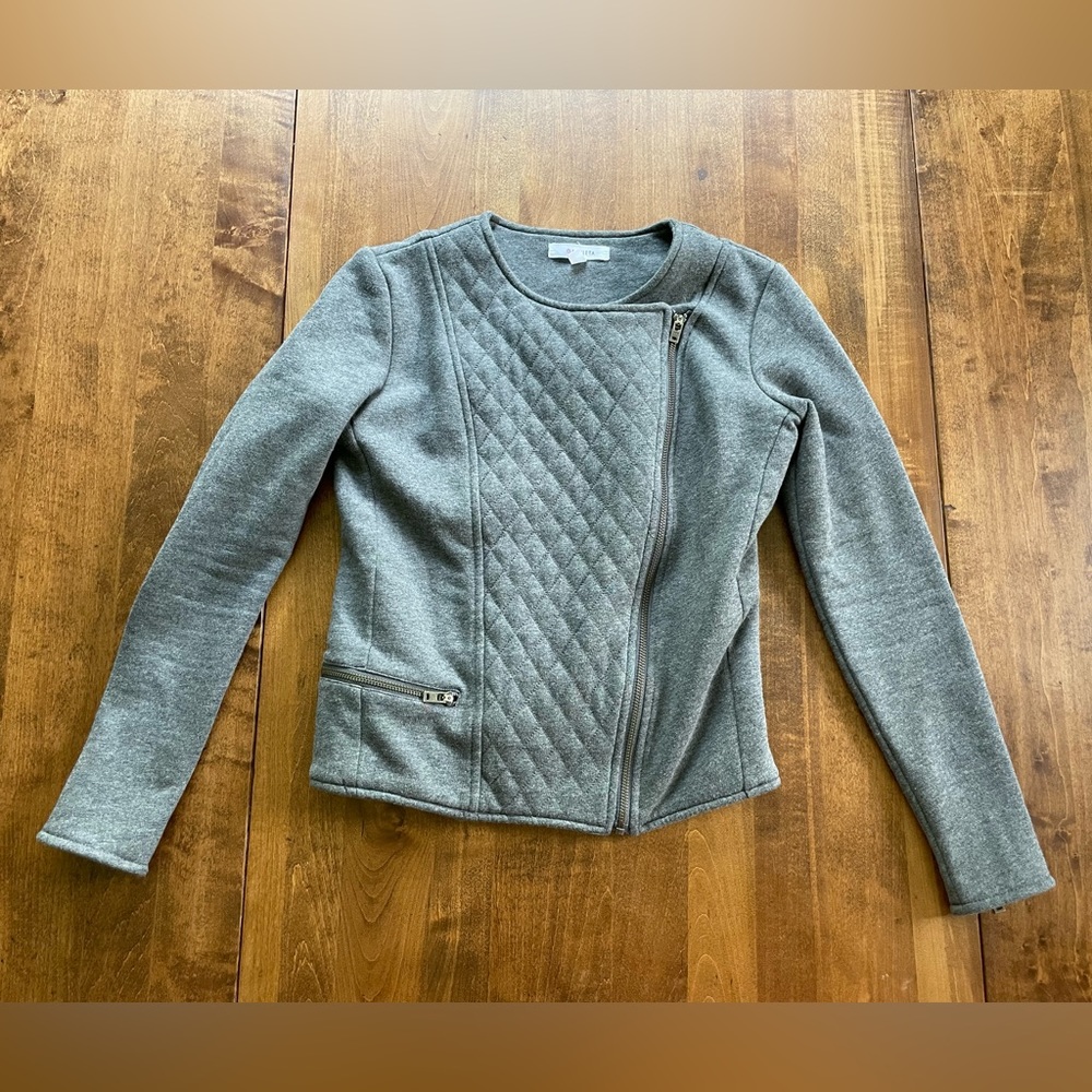Athleta Sweater Zip Jacket Belvedere Grey Quilted Moto XS